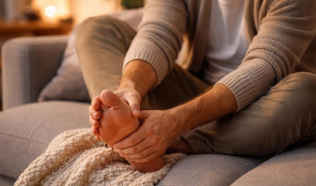 personne-canape-massage-talon-relaxation
