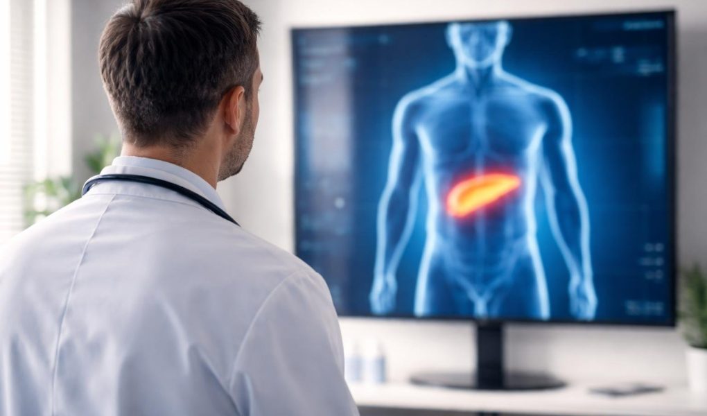 medecin-ecran-silhouette-zone-pancreas
