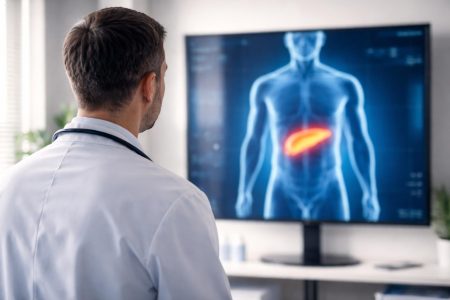 medecin-ecran-silhouette-zone-pancreas