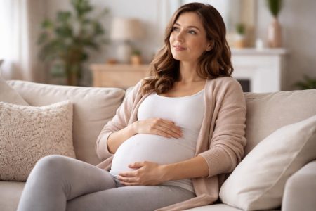 femme-enceinte-canape-interieur-doux
